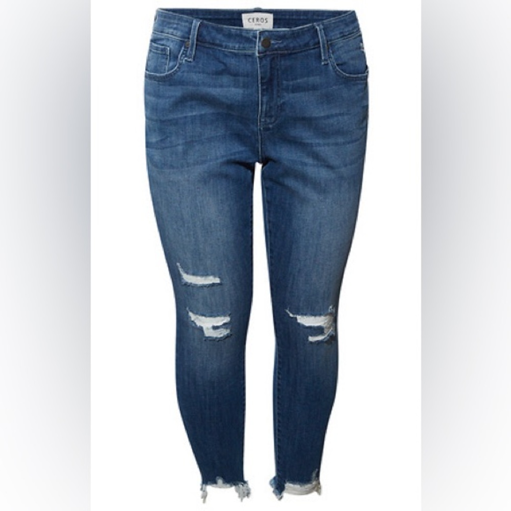 CEROS HIGH RISE DISTRESSED ANKLE JEAN